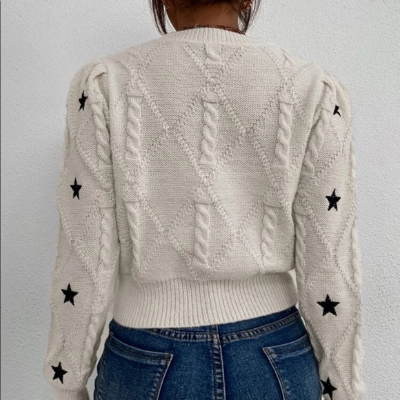 Star sweater cable knit womens cream white top long sleeve - Picture 6 of 6